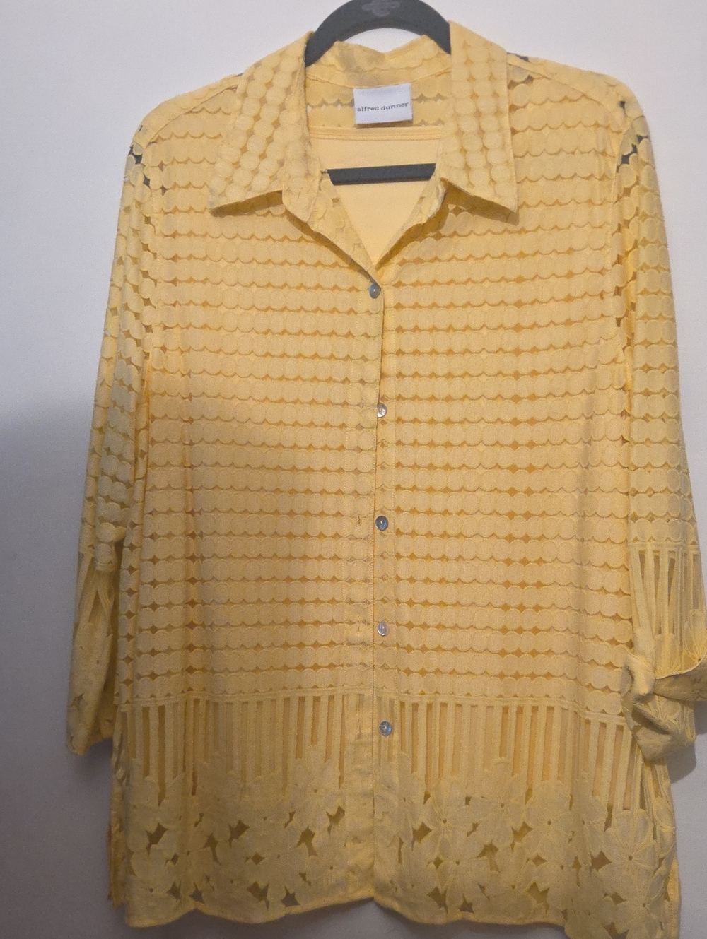 Alfred Dunner Yellow Lace-Overlay Button Down Shirt WithSleeveless Undershirt